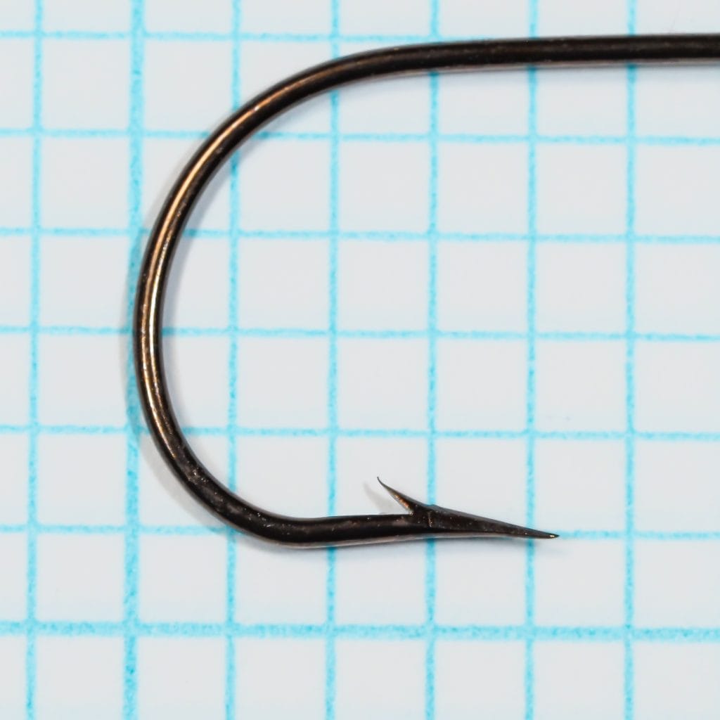 Mustad 32810 Aberdeen Hook — point detail showing bronze finish — size 1/0 — extra fine wire construction