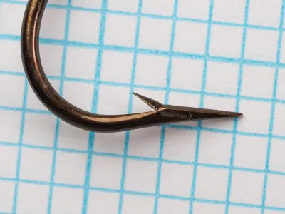 Mustad 3191 Carlisle Hook — point detail — size 5/0 — superior point geometry
