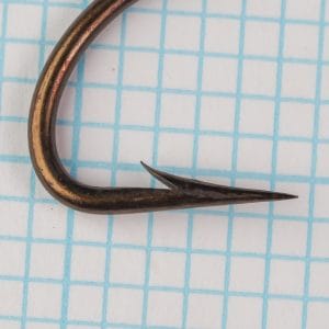 Size 5 Limerick hook side profile showing bend and taper