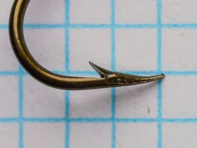 Mustad 3706 Hook Point — size 4 — hollow point detail — barb construction