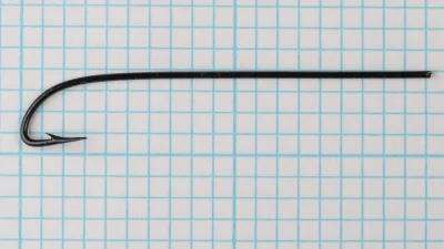 Mustad 3793 Chestertown Full Hook Profile — side view showing extreme shank length relative to gap — Size 10 — measurement grid