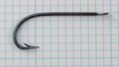 Mustad 4010 — full hook profile — Size 7 — showing Virginia bend and flatted eye terminus