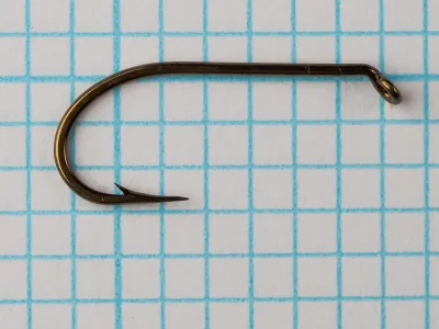 Mustad 94836 Viking Hook — complete hook profile viewed from above — size 6 — showing bend and shank proportions