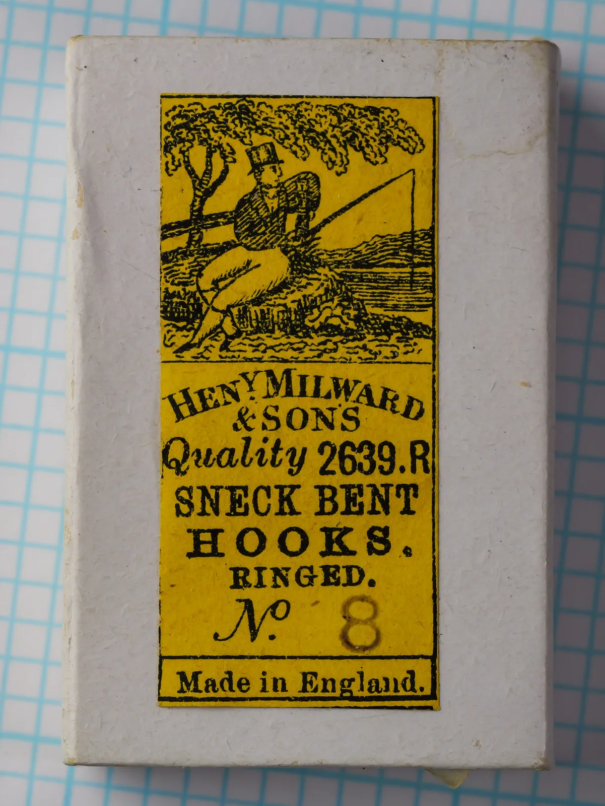 Milward Quality 2639 R box and label — packaging exterior with yellow label and letterpress printing — size No. 8 — Made in England attribution