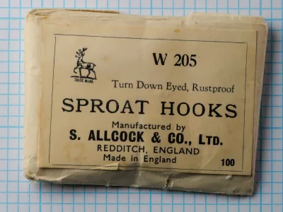 S. Allcock W 205 packaging — original sales card label showing model code, manufacturer name, and product descriptors