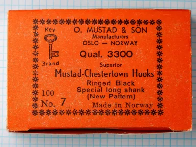 Mustad 3300 Original Packaging — orange box with Key Brand logo — size 7 — New Pattern designation