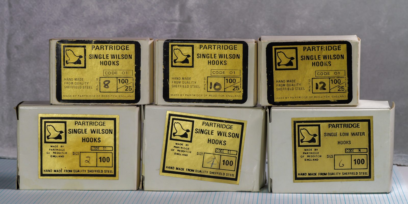 Partridge 01 Single Wilson — six carded packets — collection display — sizes ranging No. 2 to No. 12