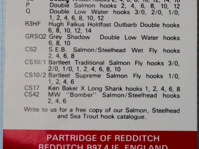 Partridge CS10/2 Connoisseurs package — back panel — text and product details — showing Redditch address and related models