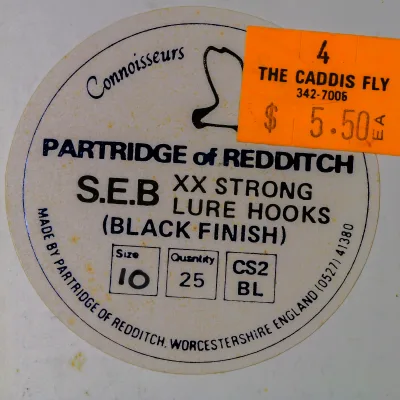 Partridge CS2 BL Packet — detail of address line, specifications boxes, and model code — showing Redditch address without postcode and c. 1960s formatting conventions