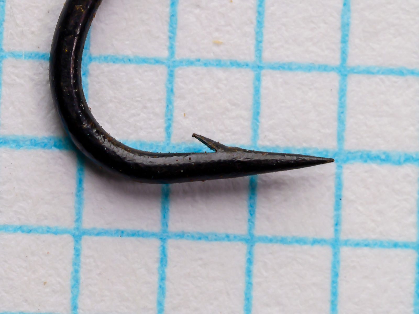 Partridge Code N size 4 hook — point and barb detail — superior point geometry — blued finish
