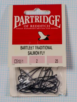 Partridge CS10/1 Bartleet Traditional Salmon Hook — retail packaging front side — CS10/1 code / size 2 / quantity 25 — red Partridge brand logo with flying partridge motif