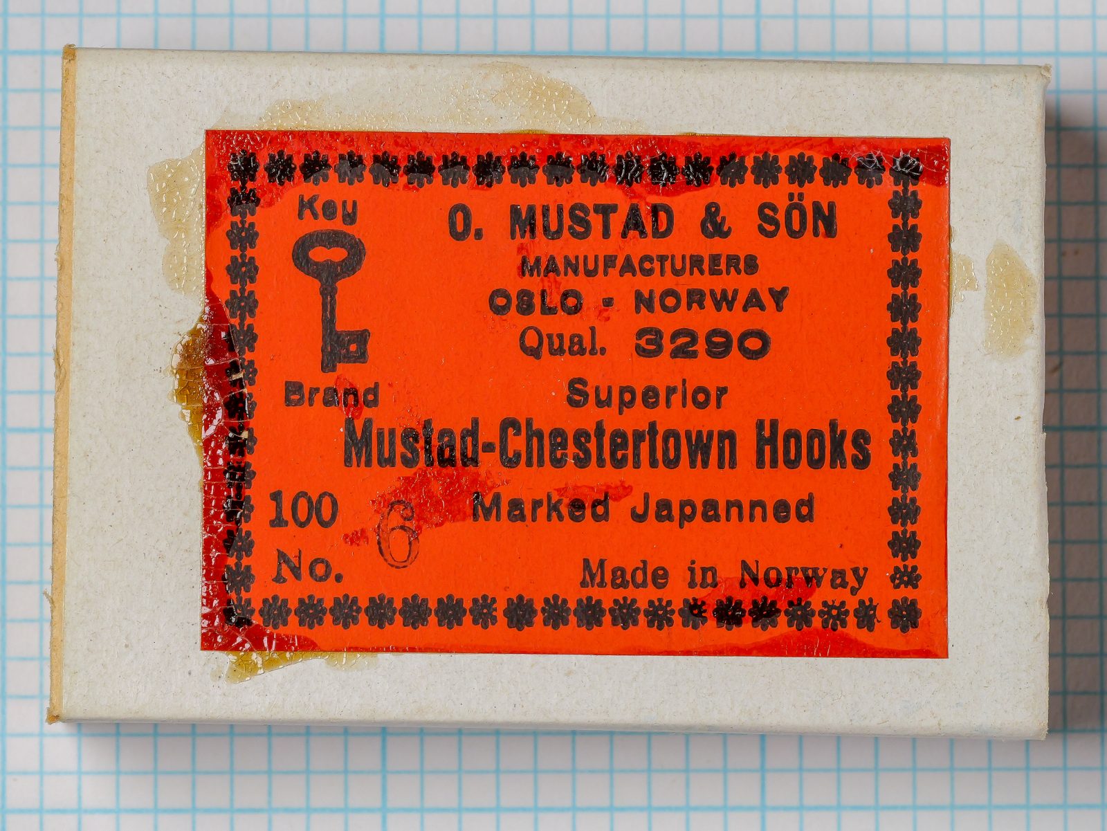 Mustad 3290 Chestertown Hook — original red packaging label — No. 6 size — Key Brand Superior