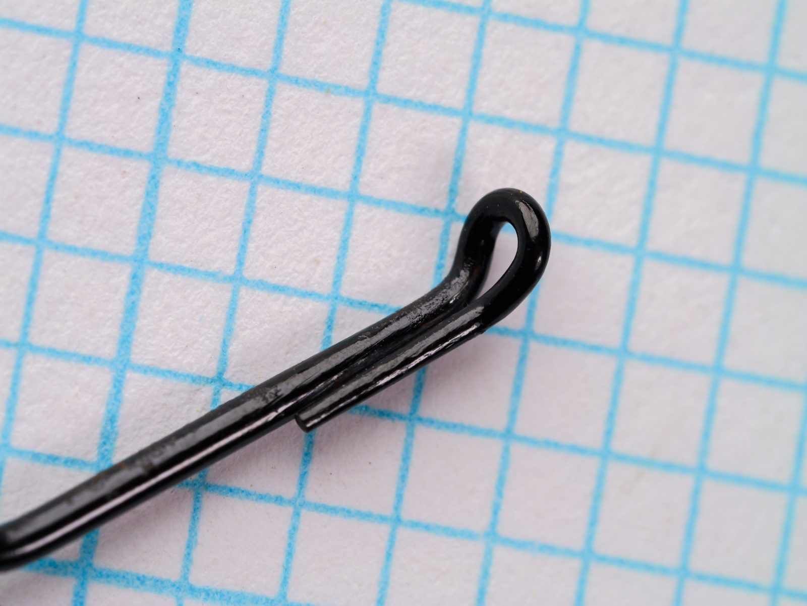 Mustad 38110 O'Shaughnessy Hook — looped eye detail showing return wire parallel to shank — size No. 2 — black japanned finish