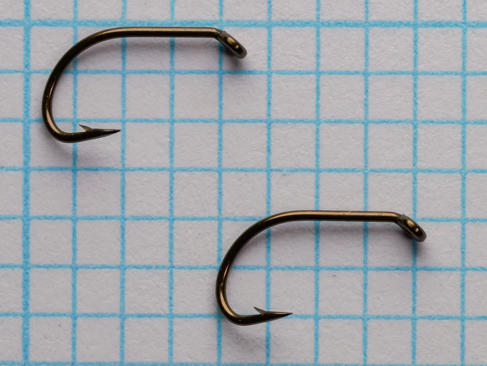 Partridge Code A Widegape — two hooks shown on measurement grid — size 12 — bronze finish sproat bend