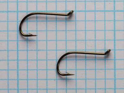 Partridge Model B size 10 hooks — two examples side-by-side comparison — sproat bend and looped eye detail