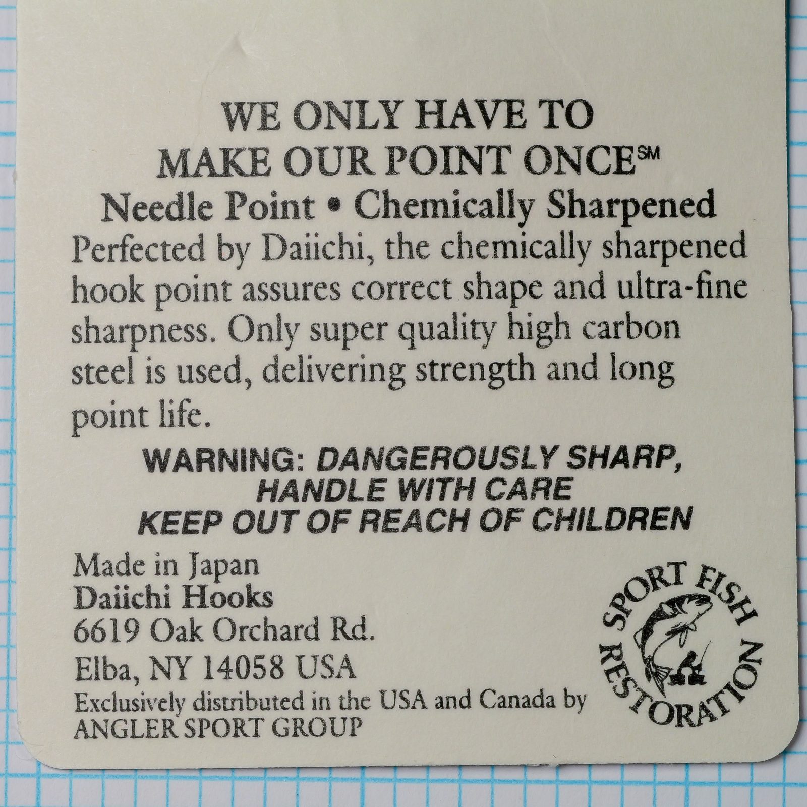Daiichi 2051 — packaging back panel — product description, chemical sharpening claim, safety warning, Made in Japan