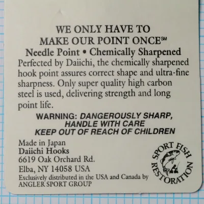 Daiichi 2051 — packaging back panel — product description, chemical sharpening claim, safety warning, Made in Japan