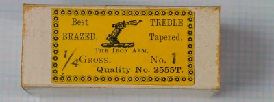 Milward 2555T box and label — original packaging — No. 1 size — Victorian-era yellow label with decorative border