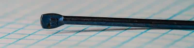 H. Milward & Sons 5644F flatted eye detail size 21 — close-up of spade-shaped shank terminus showing characteristic flatted eye construction