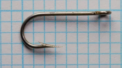 Mustad 9319 hook overall profile — side view from eye to point — size 6 — measurement grid background