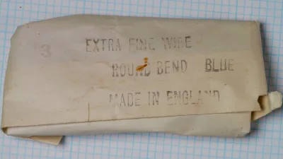 Partridge Extra Fine Wire Round Bend Blue Hook — original envelope packet, factory-packed, pre-1974 Redditch manufacture — text and packaging details