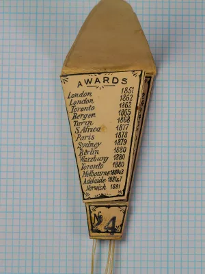 S. Allcock 4555B Internal Envelope — award list showing international exhibition medals from 1851-1880s printed inside