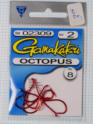 Gamakatsu 02309 Blister Pack with Hooks — eight red-finished hooks in original packaging showing hook condition and arrangement