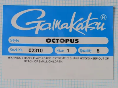 Gamakatsu 02310 Octopus Hook — original sales card packaging — size 1, quantity 8