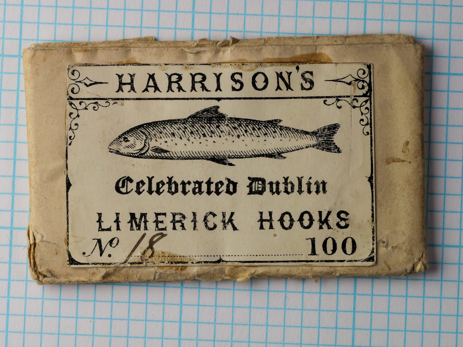 Two Harrison Celebrated Dublin Limerick size 18 hooks next to US dime for scale, japanned finish, straight eye