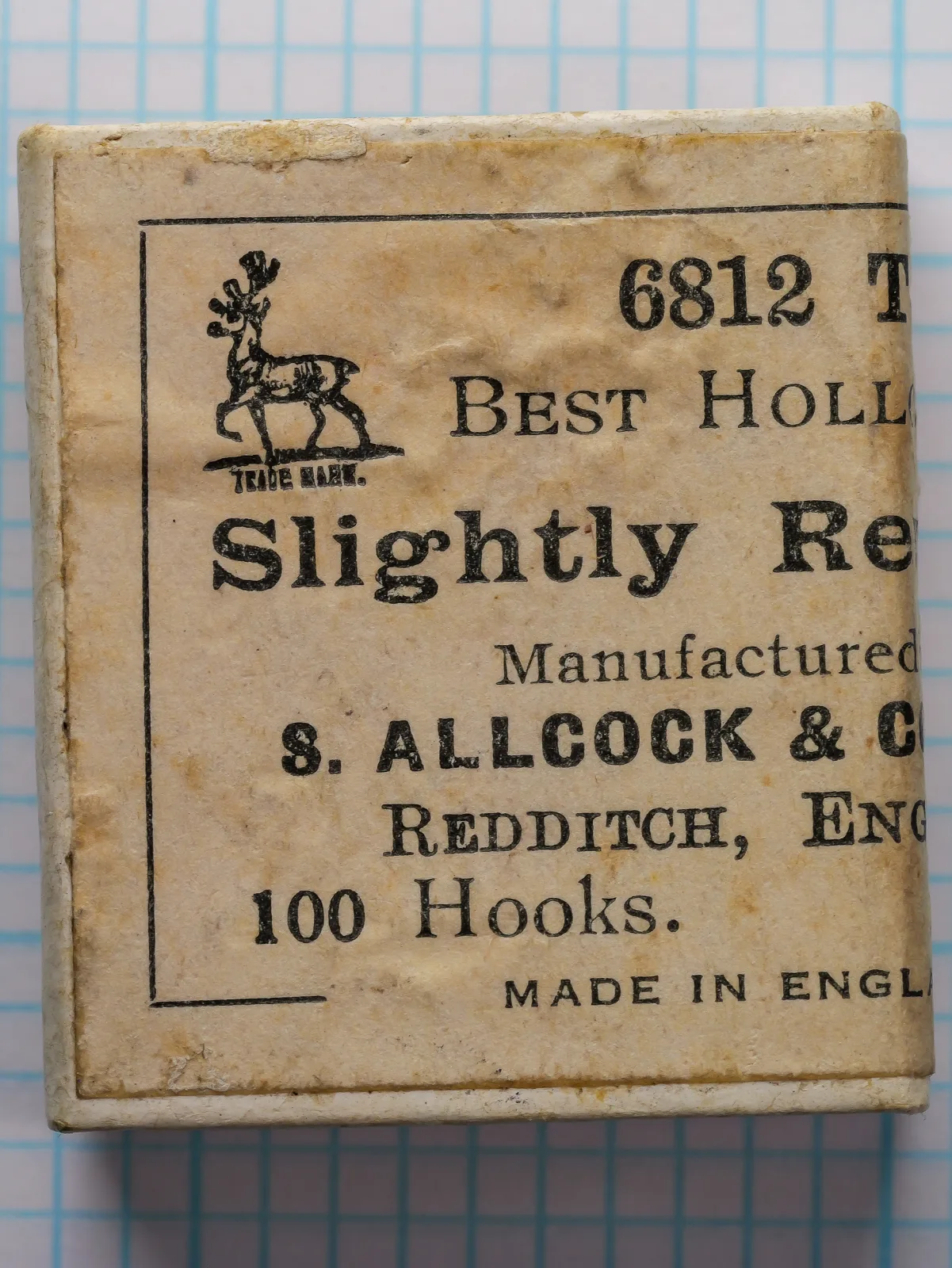 S. Allcock & Co. Best Hollow Point 6812 — sales card front face — size 1 — letterpress printed cream cardboard, 1940s-1950s era
