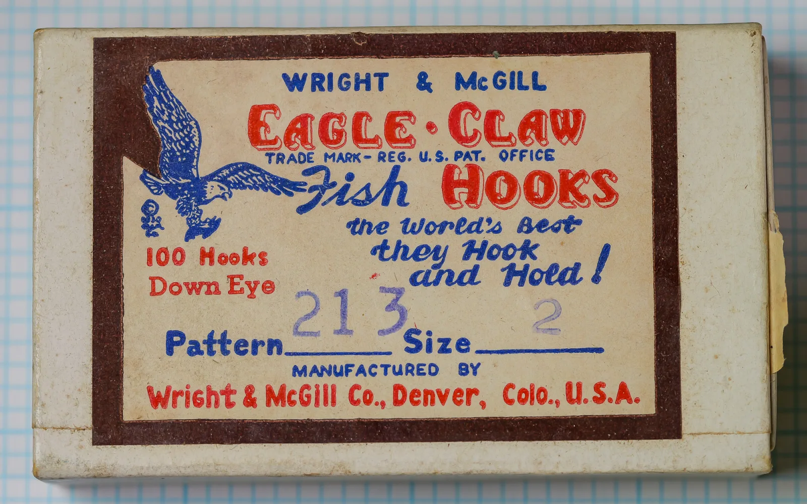 Wright McGill Eagle Claw — sales card front with logo and text — size 2 — 100-hook card