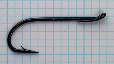 Edgar Sealey 1736.J Octopus hook, size 2, japanned finish, round Kendal bend, side view