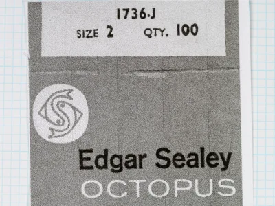 Edgar Sealey octopus hook packaging label, model 1736.J size 2, quantity 100