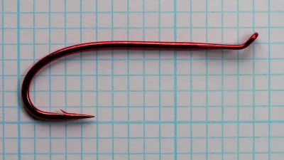 Red-finished T10-6H hook showing complete bend and eye orientation
