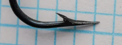 Mustad 4046 Bridgeport Snapper Hooks — side profile showing hook bend and shank geometry — blued finish — size No. 1