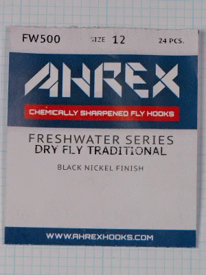 Front of a flat paper packet with a white AHREX logo on a dark blue band above a red band, and three lines of centered text.